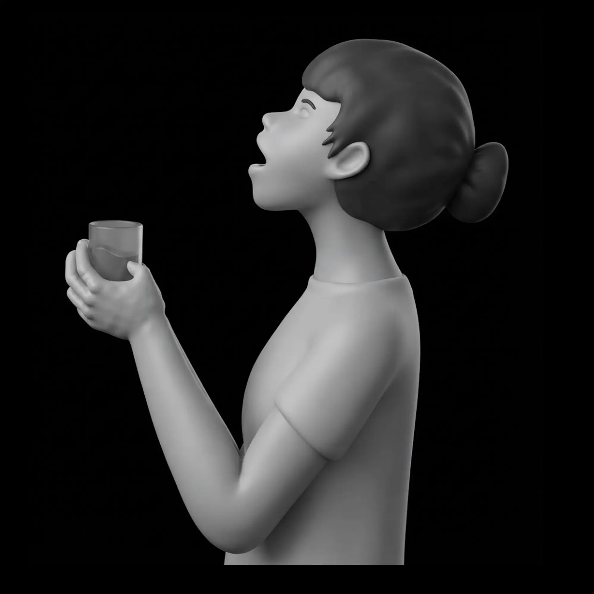 A person tilting their head back to rinse from a cup