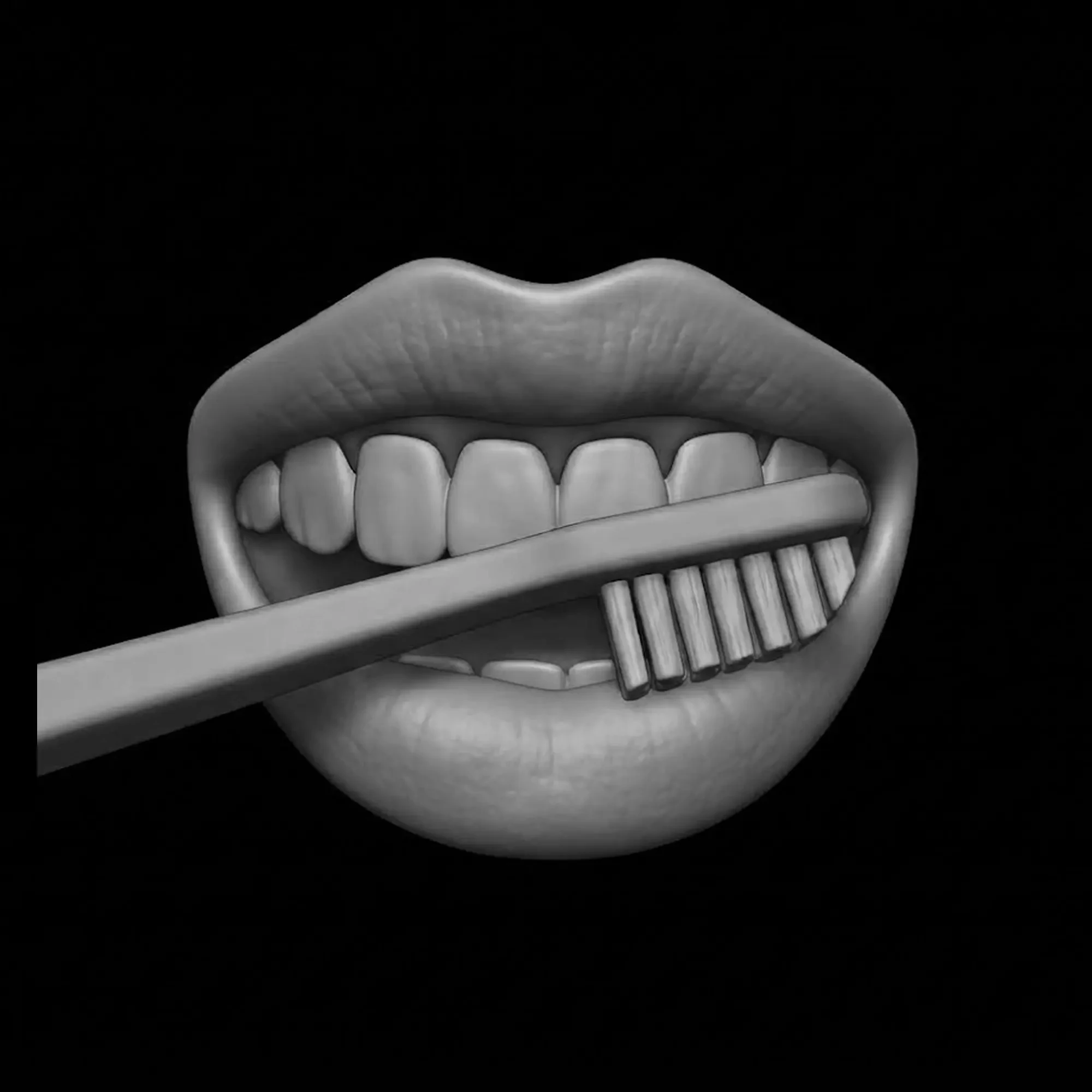 A toothbrush brushing a row of teeth