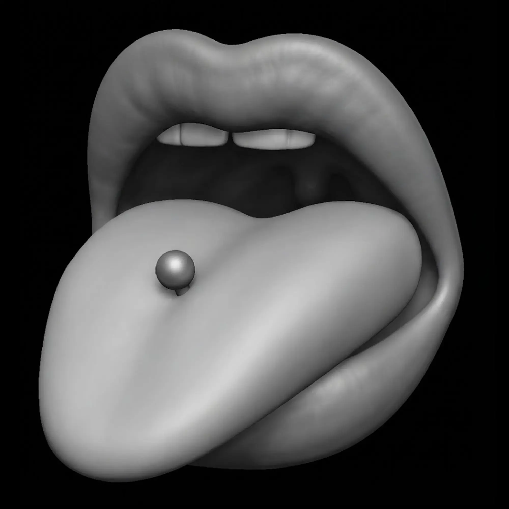An open mouth with a tongue piercing